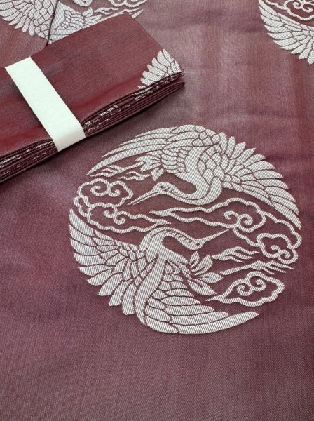 画像4: 狩衣【上下対い鶴】 あずき色 (4)