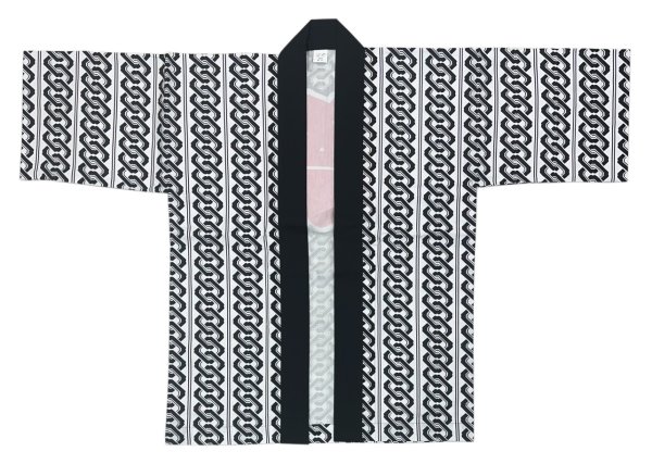 画像2: お祭り法被:半纏帯別売【吉原つなぎに祭】白地に黒 (白系 黒系) (2)