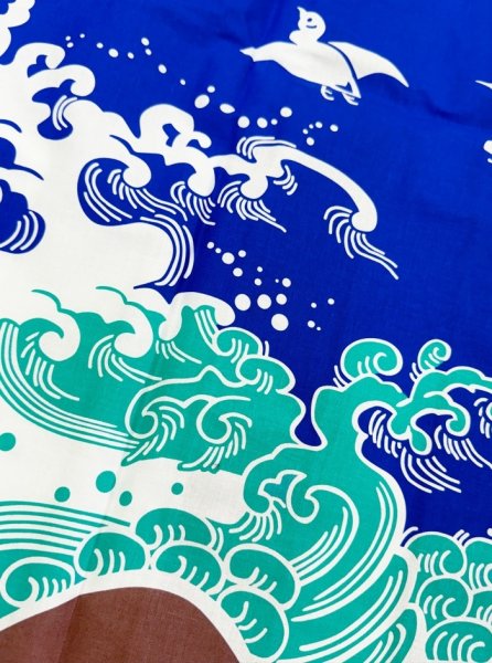 画像3: お祭り袖なし法被:半纏帯別売【波千鳥】青 (3)