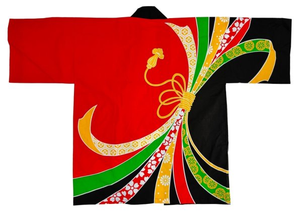 画像7: お祭り法被：半纏帯別売【束ね熨斗】青黒・赤黒 (7)