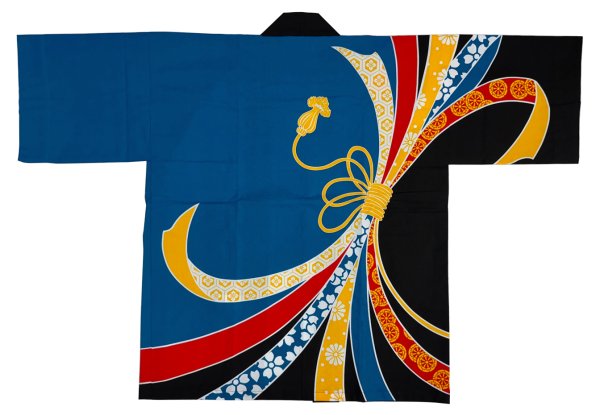 画像4: お祭り法被：半纏帯別売【束ね熨斗】青黒・赤黒 (4)