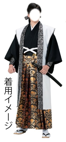 画像3: 金襴袴 うまのり型 青海波 S・M・L寸【腰板付・袴止めヘラ付】 舞踊 舞台 ステージ 普段着 稽古着 男袴 金襴踊り袴 卒業袴 (3)