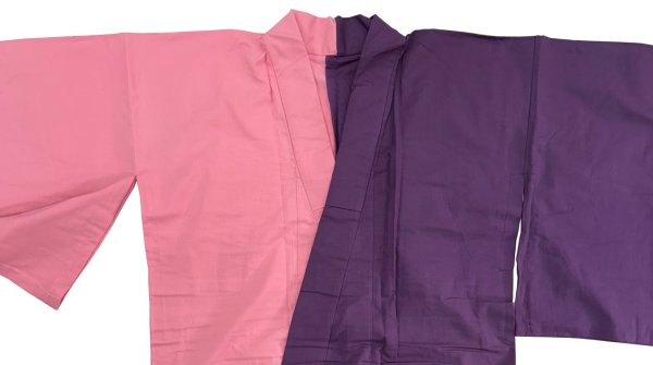 画像3: 反物・女仕立仕立て上がり　無地染　半身色合せ浴衣【紫・パープルピンク】 (3)