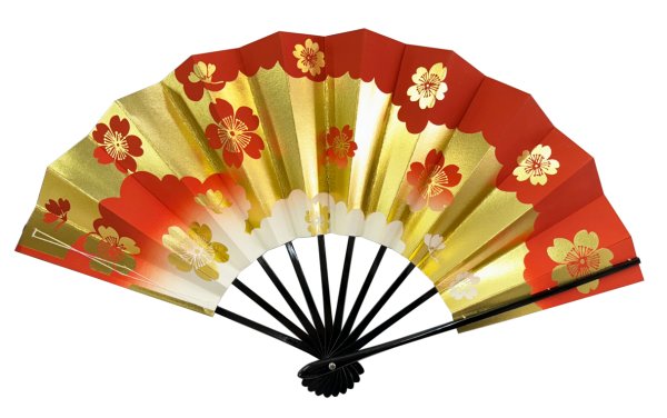 画像2: 舞扇 黒塗骨 9寸5分(約28.8cm) 桜 扇子箱なし (2)