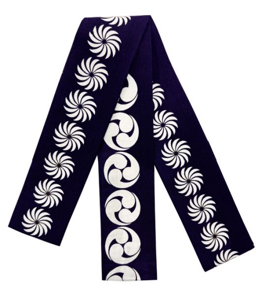 画像12: 芯入り 半纏帯(祭り法被腰紐) 【吉原つなぎ・両子持縞・三升・工字繋ぎ・籠目・獅子毛・左三つ巴】 61095 61096 61097 61098 (12)