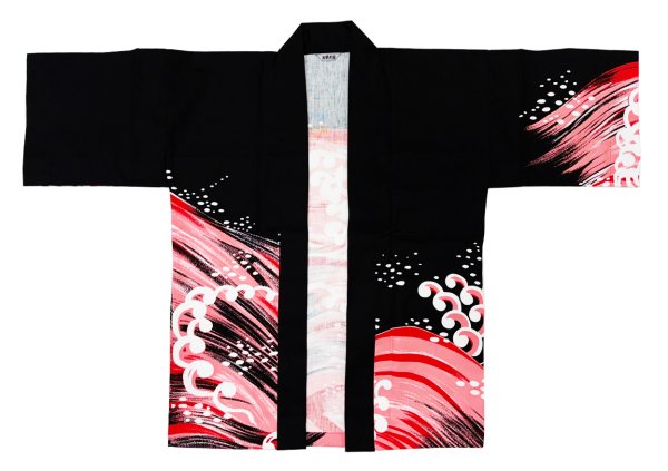 画像2: お祭り法被:半纏帯別売【波】黒・赤系 (2)