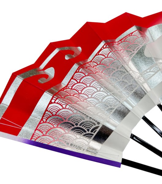 画像2: 舞扇 黒塗骨 9寸5分(約28.8cm) 流水・青海波 扇子箱なし (2)