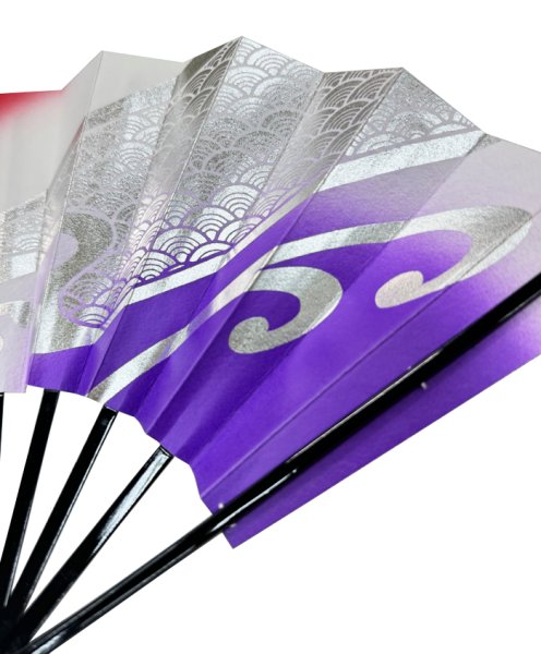 画像3: 舞扇 黒塗骨 9寸5分(約28.8cm) 流水・青海波 扇子箱なし (3)