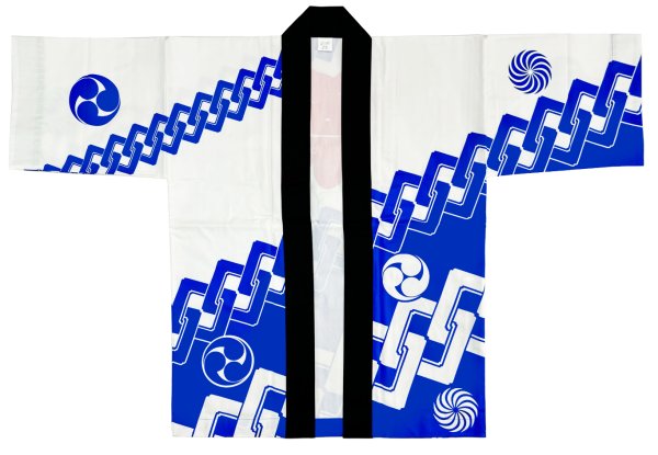 画像2: お祭り法被：半纏帯別売【巴・獅子毛・吉原つなぎに祭】白系 青系 (2)