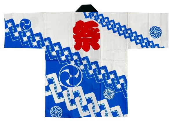 画像1: お祭り法被：半纏帯別売【巴・獅子毛・吉原つなぎに祭】白系 青系 (1)