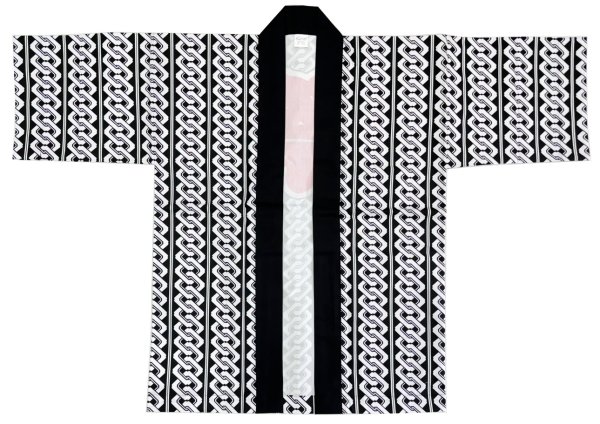 画像2: お祭り法被：半纏帯別売【吉原つなぎに祭】黒地に白 (黒系 白系) (2)