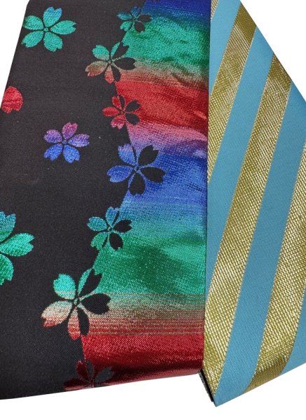 画像8: 女物　仕立金襴四寸帯【吉原繋ぎ・市松・流水桜・露芝・源氏車・手綱】edo4914 edo4915 edo4916 edo4918 edo4919 edo4922 (8)