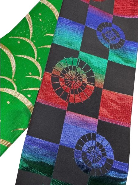 画像6: 女物　仕立金襴四寸帯【吉原繋ぎ・市松・流水桜・露芝・源氏車・手綱】edo4914 edo4915 edo4916 edo4918 edo4919 edo4922 (6)