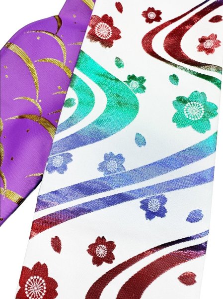 画像5: 女物　仕立金襴四寸帯【吉原繋ぎ・市松・流水桜・露芝・源氏車・手綱】edo4914 edo4915 edo4916 edo4918 edo4919 edo4922 (5)