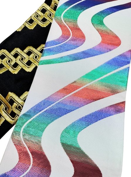 画像3: 女物 仕立金襴四寸帯【献上柄・吉原繋ぎ・流水・桜・手綱・露芝】edo4927 edo4928 edo4931 edo4932 edo4933 (3)