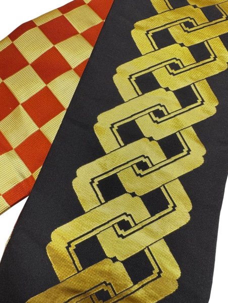 画像3: 女物　仕立金襴四寸帯【吉原繋ぎ・市松・流水桜・露芝・源氏車・手綱】edo4914 edo4915 edo4916 edo4918 edo4919 edo4922 (3)