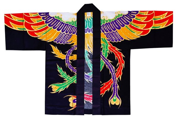 画像3: 金・銀箔付　お祭り法被：半纏帯別売【鳳凰】黒 (3)
