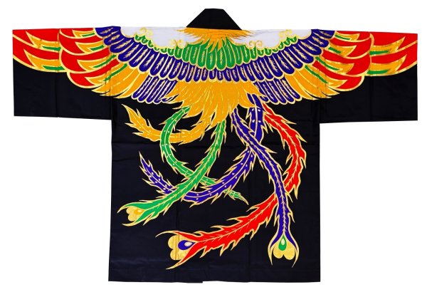 画像2: 金・銀箔付　お祭り法被：半纏帯別売【鳳凰】黒 (2)