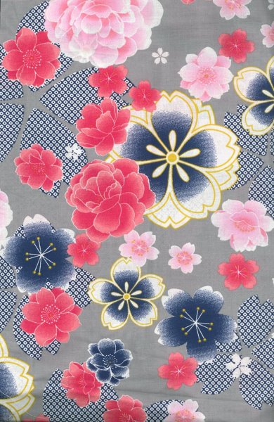 画像2: 【女性用柄】旅館用仕立て上がり人形袖浴衣　Ｓ・Ｍ・Ｌ・ＬＬ【桜づくし】 (2)