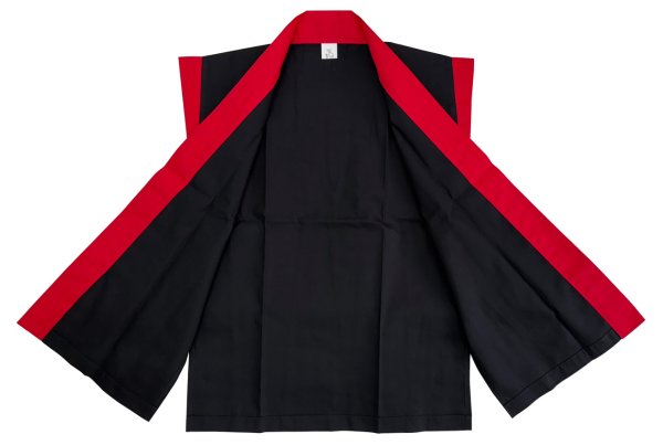 画像3: 子ども用 お祭り袖なし法被:半纏帯別売  本体黒(赤衿・赤袖)・本体赤(黒衿・黒袖) 選べる3サイズ (3)