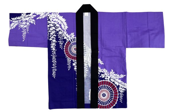 画像4: お祭り法被：半纏帯別売【蛇の目傘と藤】赤黒・紫・緑　s9314 s9315 s9316 (4)