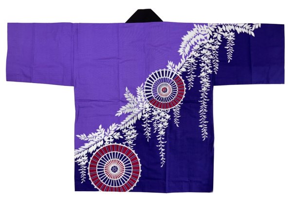 画像3: お祭り法被：半纏帯別売【蛇の目傘と藤】赤黒・紫・緑　s9314 s9315 s9316 (3)
