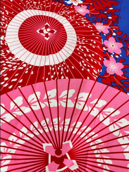 画像4: お祭り法被：半纏帯別売【蛇の目傘に桜】青・赤 (4)