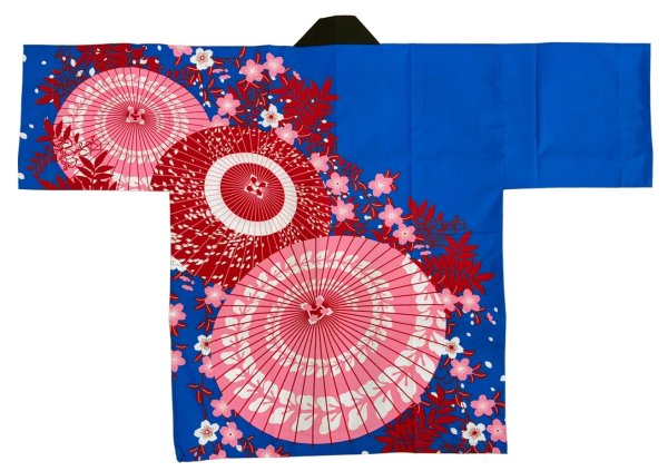 画像2: お祭り法被：半纏帯別売【蛇の目傘に桜】青・赤 (2)