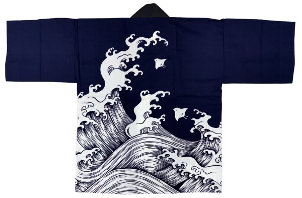 画像5: お祭り法被：半纏帯別売【荒波と千鳥】青・濃紺・紫　s9291 s9292 s9293 (5)