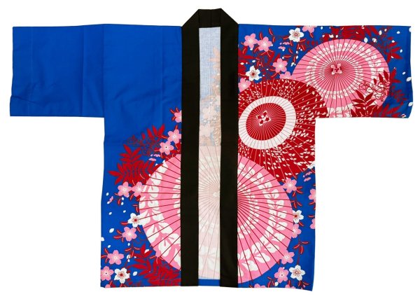画像3: お祭り法被：半纏帯別売【蛇の目傘に桜】青・赤 (3)