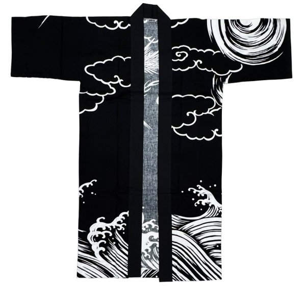 画像3: よさこい長半纏（男女兼用）【龍・波】黒 (3)