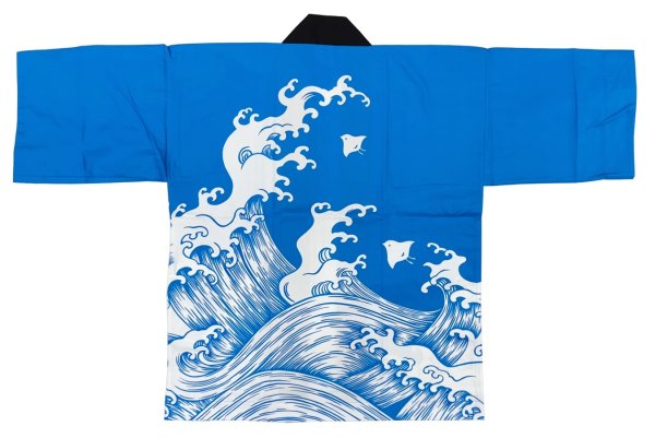 画像2: お祭り法被：半纏帯別売【荒波と千鳥】青・濃紺・紫　s9291 s9292 s9293 (2)