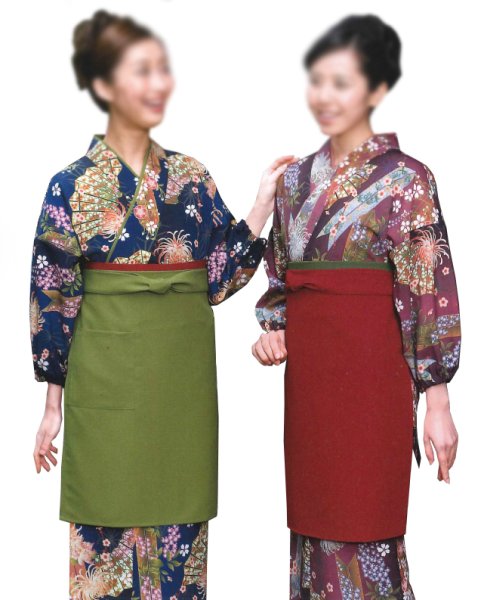 画像1: 茶衣着上下セット（スカートタイプ）【扇矢絣四季花小紋】Ｍ・Ｌ寸 (1)