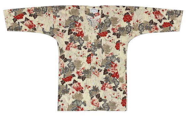 画像2: 鯉口シャツ【獅子牡丹　生成系・黒系】 大人用 男性女性兼用 黒系 居酒屋 飲食店ユニフォーム 祭り (2)