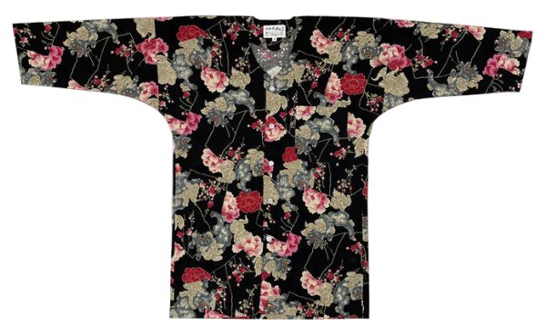 画像4: 鯉口シャツ【獅子牡丹　生成系・黒系】 大人用 男性女性兼用 黒系 居酒屋 飲食店ユニフォーム 祭り (4)