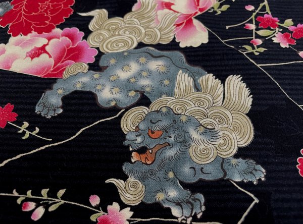 画像5: 鯉口シャツ【獅子牡丹　生成系・黒系】 大人用 男性女性兼用 黒系 居酒屋 飲食店ユニフォーム 祭り (5)