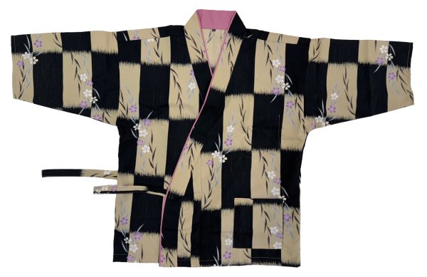 画像4: 作務衣・上着【市松桜・黒】Ｍ・Ｌ寸 (4)