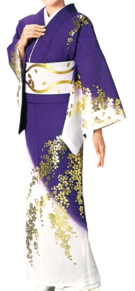 画像1: 踊り用　一越ポリ絵羽　反物・女単衣仕立　桜【ポリ絵羽 一越絵羽 女物 女仕立て 単衣 仕立て上がり着物 着尺 ポリエステル】 (1)