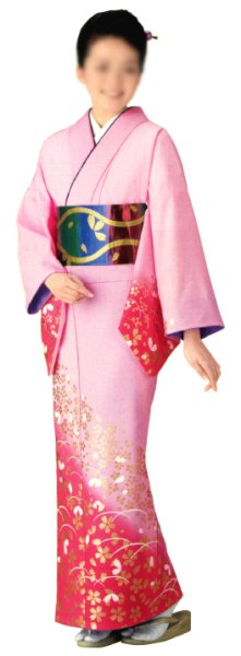 画像1: 踊り用　一越ポリ絵羽　反物・女単衣仕立　桜・露芝【ポリ絵羽 一越絵羽 女物 女仕立て 単衣 仕立て上がり着物 着尺 ポリエステル】 (1)