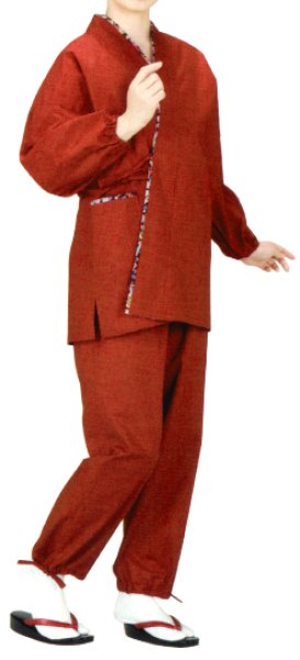 画像1: 女性用　二部式作務衣　赤錆色（あかさびいろ）系 (1)