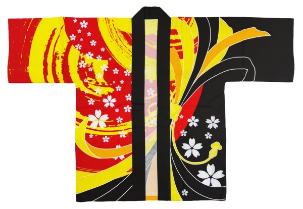 画像4: お祭り法被：半纏帯別売【束ね熨斗に桜】黄赤黒・赤黒 (4)