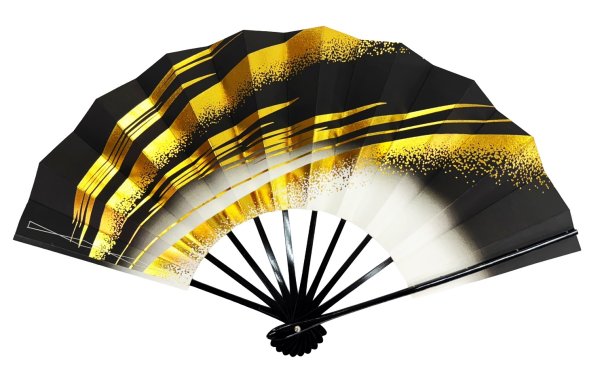 画像1: 舞扇　黒塗骨　９寸５分（約２８.８ｃｍ）　かすみ　扇子箱なし (1)