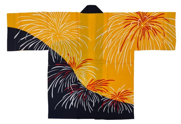 画像2: お祭り法被：半纏帯別売【花火】黒・黄 (2)