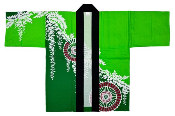 画像7: お祭り法被：半纏帯別売【蛇の目傘と藤】赤黒・紫・緑　s9314 s9315 s9316 (7)