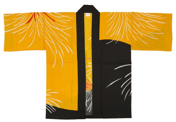 画像3: お祭り法被：半纏帯別売【花火】黒・黄 (3)