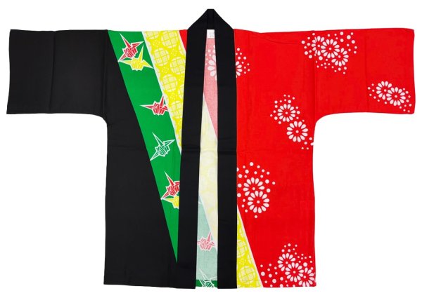 画像3: お祭り法被：半纏帯別売【花と折り鶴】　赤系 (3)