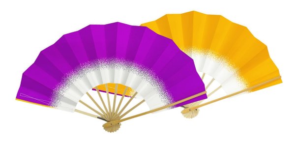 画像2: 舞扇　片面色違い（赤紫・黄、ピンク・水色・青・赤、緑・朱）　白竹骨　９寸５分（約２８.８ｃｍ）扇子箱なし (2)