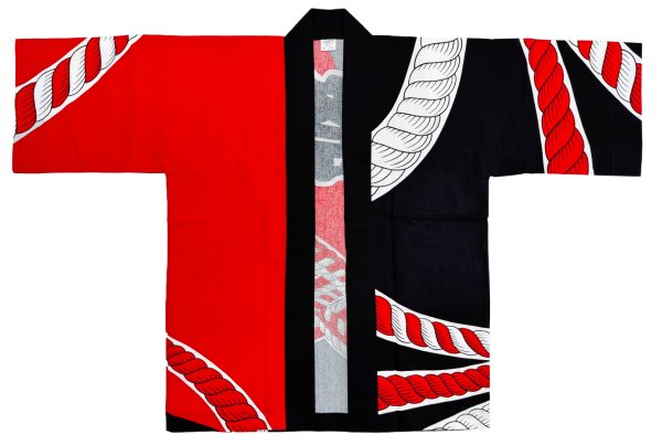 画像3: お祭り法被：半纏帯別売【束ね綱に祭】黒・赤 (3)