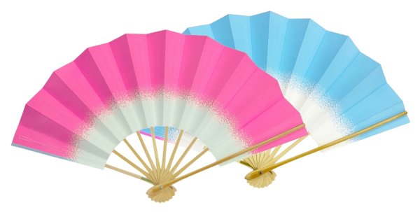 画像8: 舞扇　片面色違い（赤紫・黄、ピンク・水色・青・赤、緑・朱）　白竹骨　９寸５分（約２８.８ｃｍ）扇子箱なし (8)