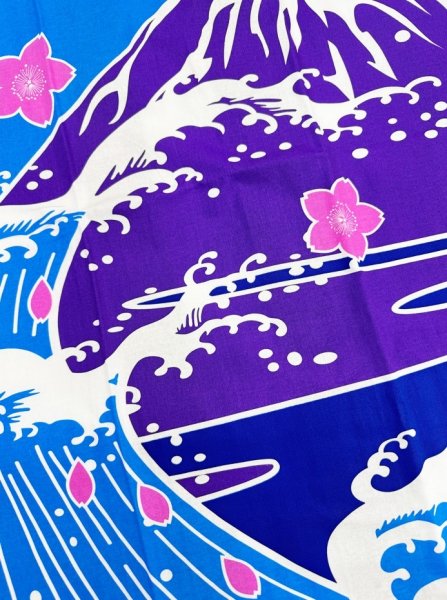 画像3: お祭り袖なし法被：半纏帯別売【富士山・桜・波】青 (3)